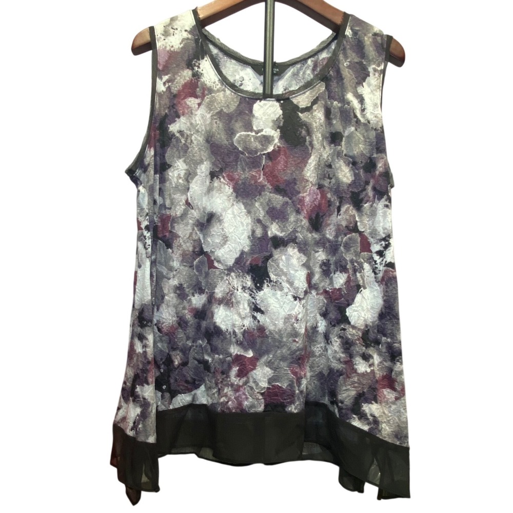 Simply Vera Vera Wang Abstract Floral Sleeveless Blouse PXL Purple Chiffon Hem